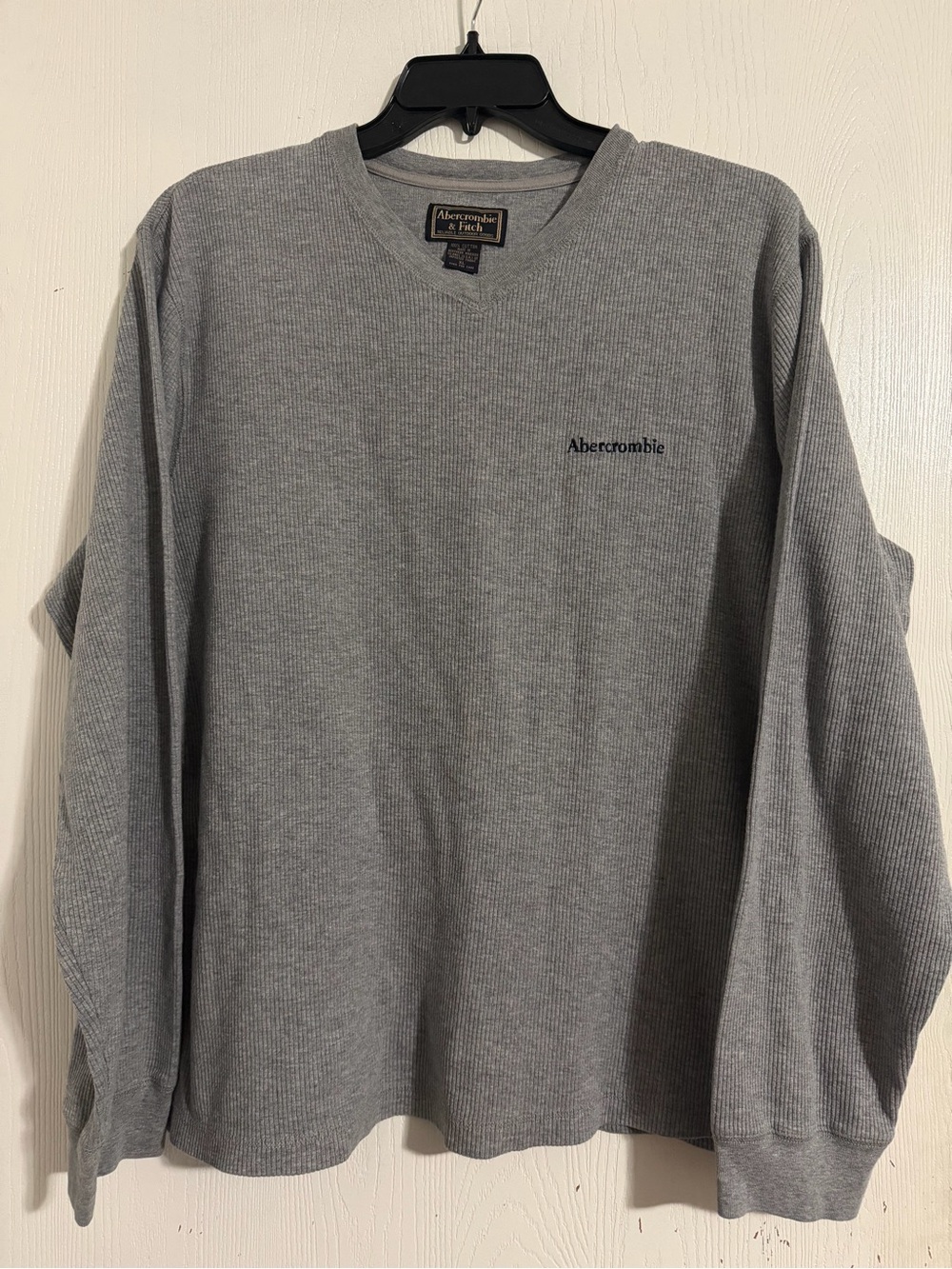 Vintage Abercrombie & Fitch Thermal Shirt Mens XL Gray Waffle Knit V Neck Y2K